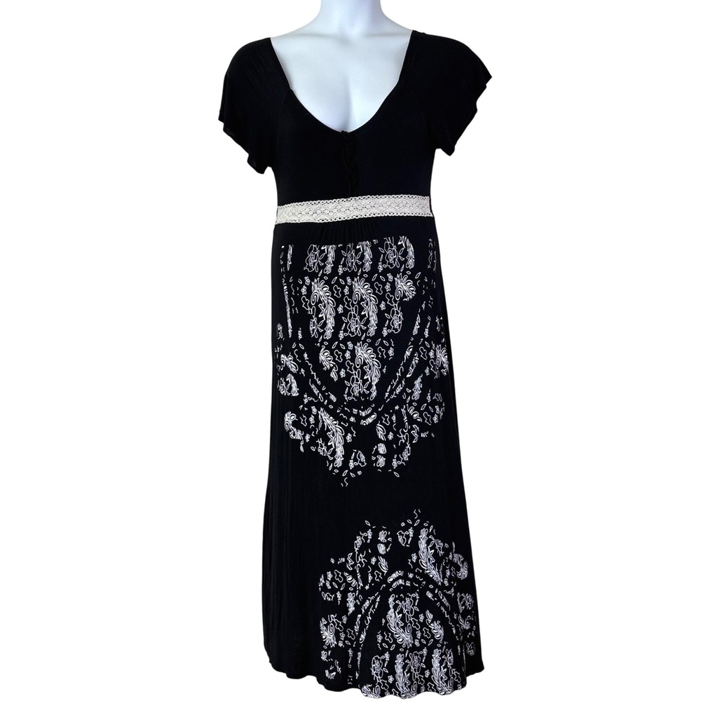 Julia Womens S /‎ M Black White Floral Lace Maxi Dress Gothic Lightweight